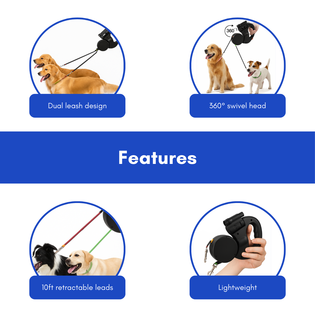 PawLink Duo – 360° Retractable Dual Dog Leash