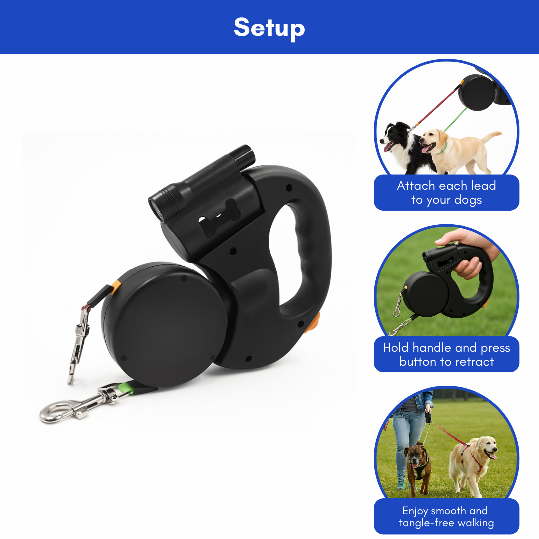 PawLink Duo – 360° Retractable Dual Dog Leash